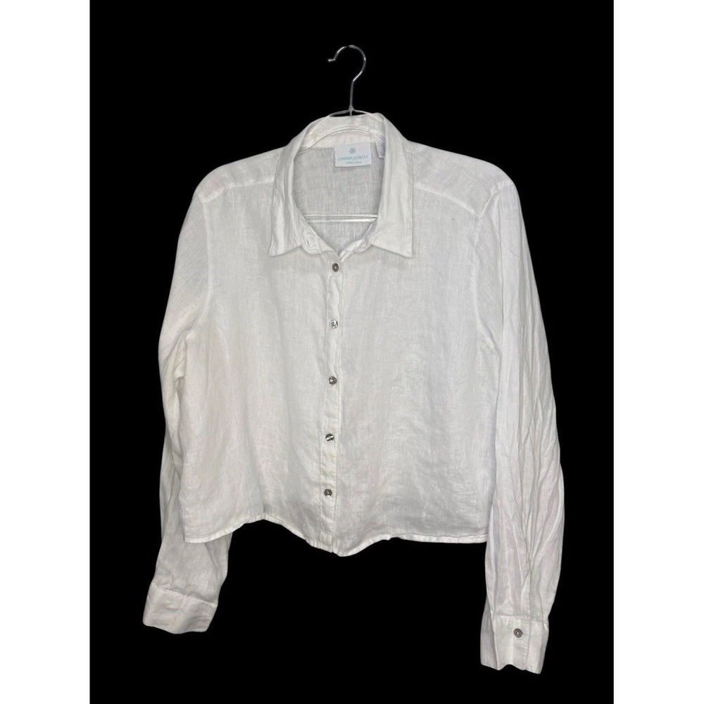 Cynthia Rowley Blouse 100% Linen Size XL White Cropped Button Up Beachy Coastal